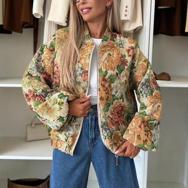 Loose Printed Short Jacket Zipper Casual Coat