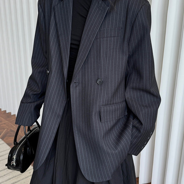Design Lapel Wide Shoulder Striped Suit Casual Temperament Slimming Coat