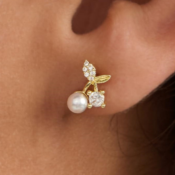 Brass Gold Plating All-matching Graceful Fashionable Exquisite High-grade Pearl Pendant Earrings