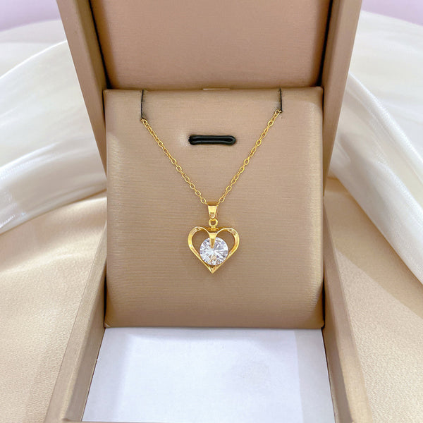 Light Luxury Temperament Real Gold Gorgeous Loving Heart Zircon Necklace For Women