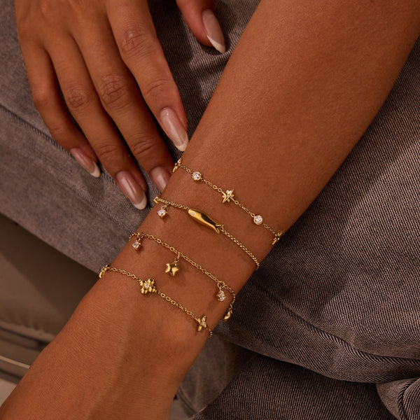 Ins Titanium Steel Bracelet 18K Gold Plating Zircon Star Pendant Exquisite