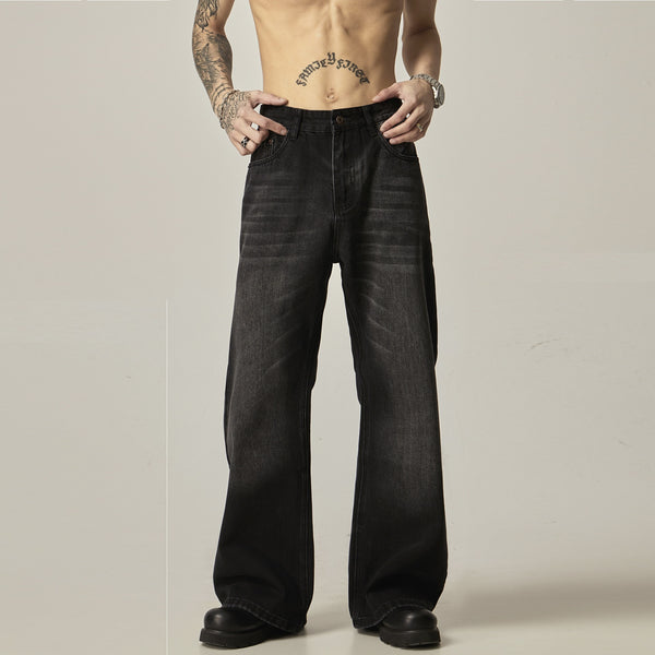 American Retro Black Loose Straight Jeans