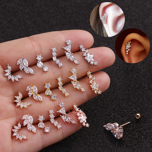 Creative Leaves Ear Studs Twist Ball Stainless Steel Ear Bone Nail