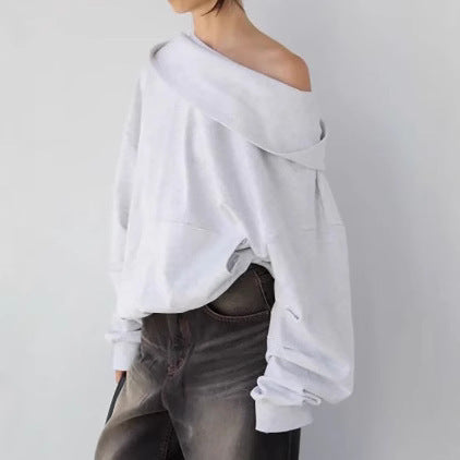 Single-layer Fleece-lined Hooded Sweater American Casual Short