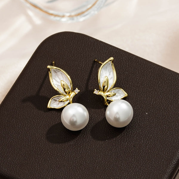 Zircon Painting Oil Butterfly Earrings For Women