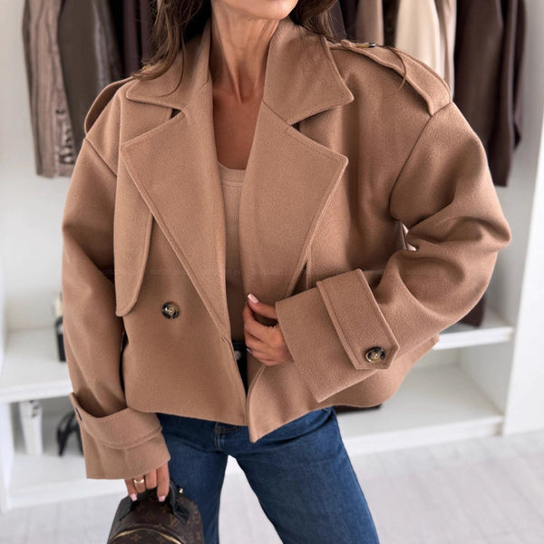Women's Solid Color Long Sleeve Casual Short Woolen Coat