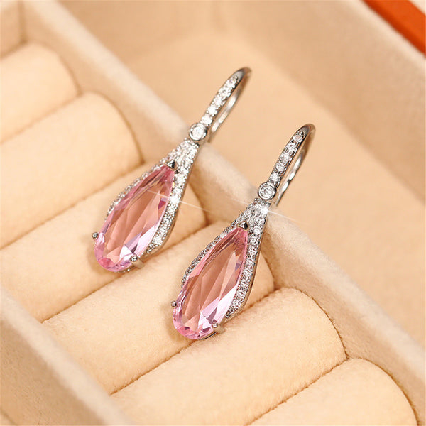 Fashion High-end Exquisite Pink Diamond Water Drop Earrings