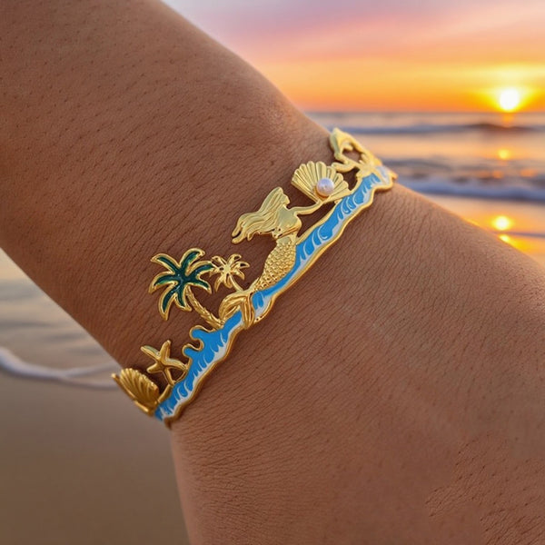 European And American Ocean Style Starfish Coconut Mermaid Stainless Steel Bracelet