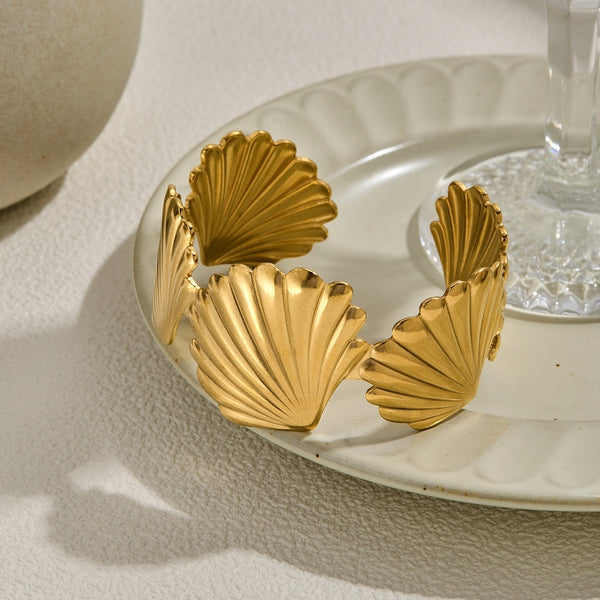 Concave-convex Scallop Wide Surface Stainless Steel Bracelet