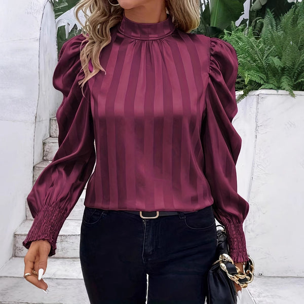 Solid Color Stand-up Collar Long Sleeve Shirt Women