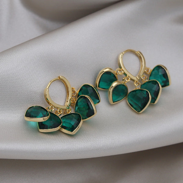 Korean Style Dancing Green Shade Green Heart Pendant Glass Ear Clip Female Earrings
