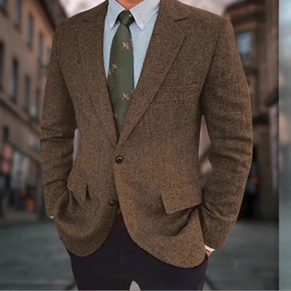 Men's Business Casual Herringbone Suit Jacket