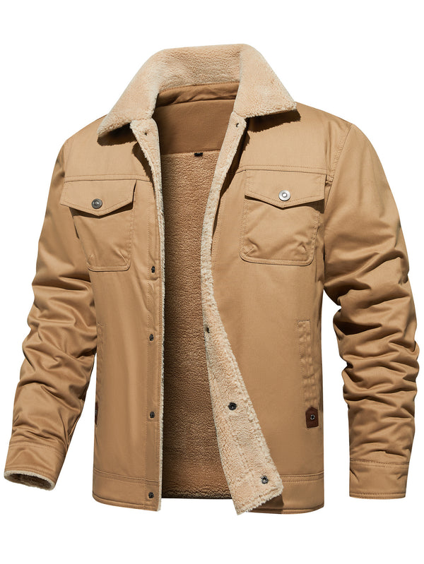 Men's Winter Jacket Lined Sherpa Jacket Warm Trucker Coat Multi Pocket