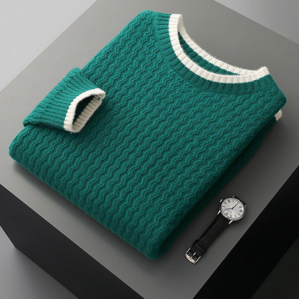 Men's Round Neck Twisted Design Color Matching Sweater