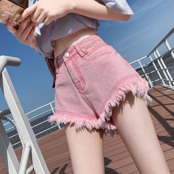 High Waist Denim Shorts Women's Summer Frayed