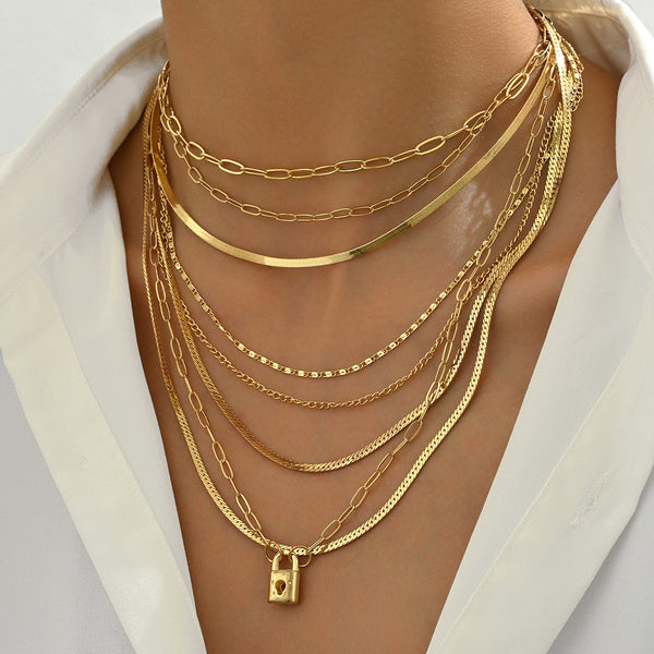 Stacked Layered Alloy Necklace Elegant Necklace All-match Jewelry Suit